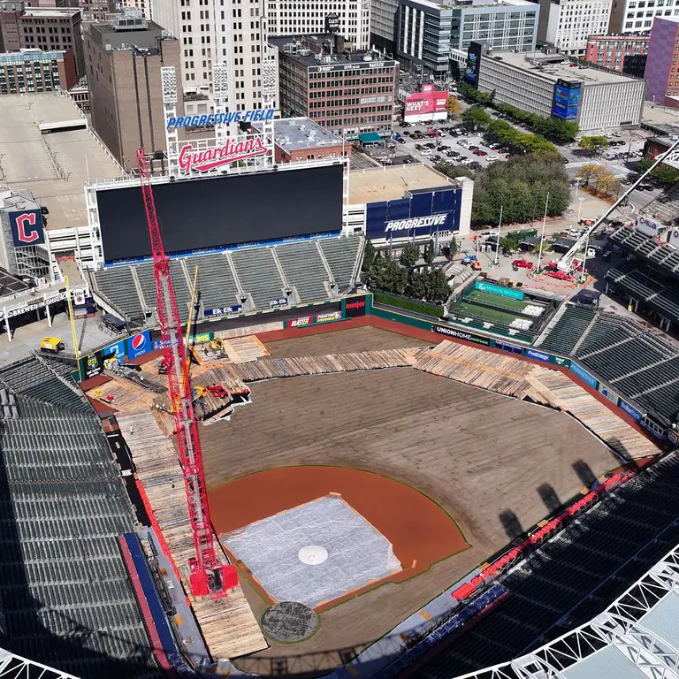 Ground protection mats at Guardians Stadium