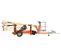 Beige and orange JLG electric towable boom lift