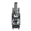 Rear view of a retracted gray and black JLG ManLift vertical mast lift with control panel.