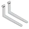 Front view of a grey forklift fork attachment with two metal forks extended.