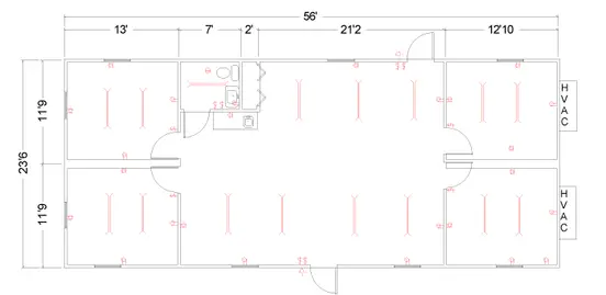 plan de bâtiment modulaire avec toilettes