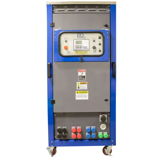 Banc d’essai résistif réseautable de 1 000 kW bleu et gris