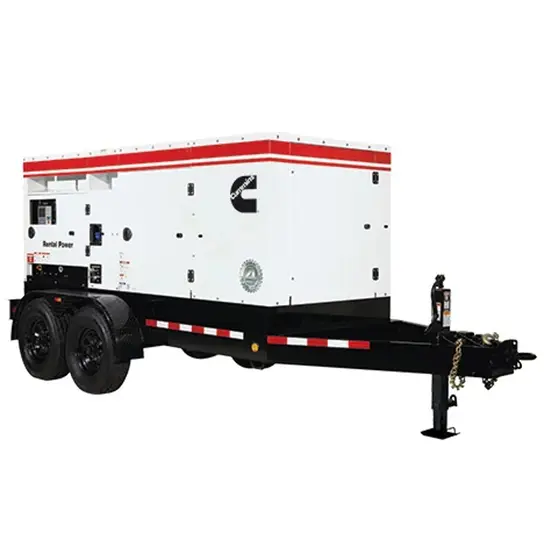 Génératrice remorquable de 160 à 200 kW CUMMINS blanche, noire et rouge, diesel de niveau 4