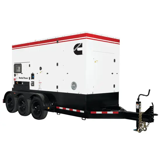 Génératrice remorquable CUMMINS blanche, noire et rouge, 250 à 279 kW, diesel de niveau 4