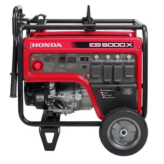 Génératrice portative de 5 000 à 5 400 W HONDA rouge et noire, essence