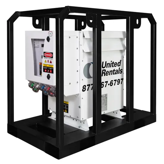 Transformateur abaisseur de 75 kVA blanc et noir, 480 V/208 V
