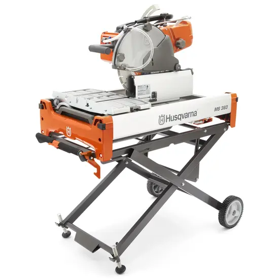 Scie à carrelage ou scie à maçonnerie HUSQVARNA orange, blanche et noire, 36,6 cm, essence ou électrique