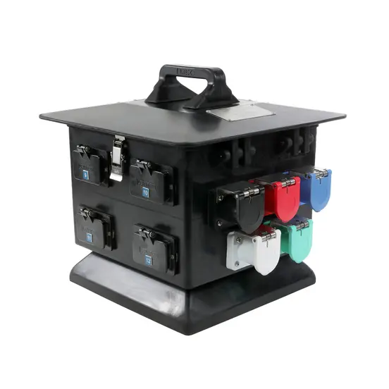 Panneau de dévidoir de câble à caisson quad de 100 A LEX noir, rouge, blanc, bleu et céladon 