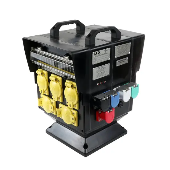 Panneau de dévidoir de câble à caisson quad de 200 A LEX noir, jaune, bleu, blanc, rouge et céladon