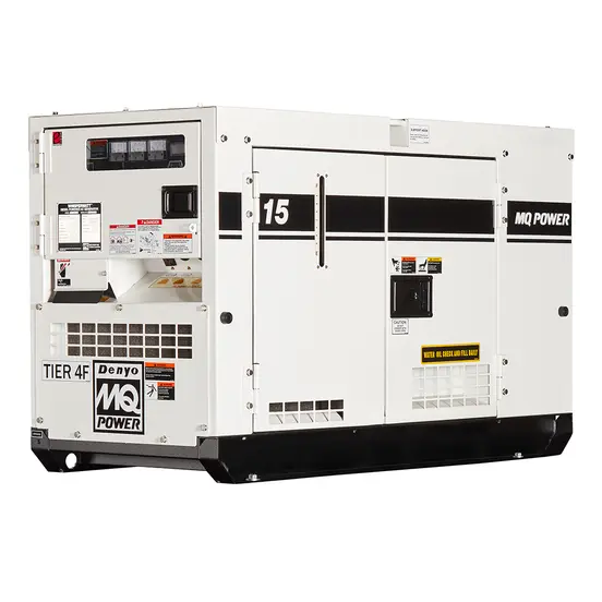 Génératrice remorquable MULTIQUIP blanche de 11 à 22 kW, diesel de niveau 4