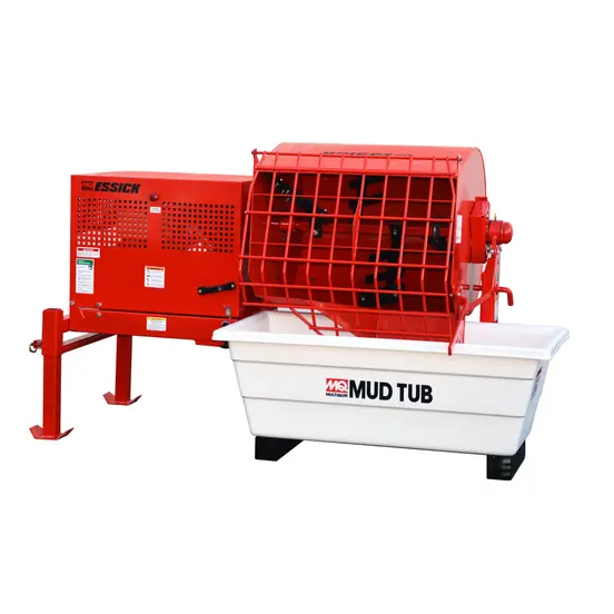 Malaxeur de mortier MULTIQUIP rouge et blanc, 0,34 m³, essence