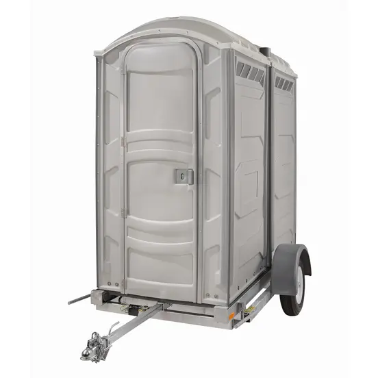 Toilettes portatives doubles Polyjo grises, sur remorque