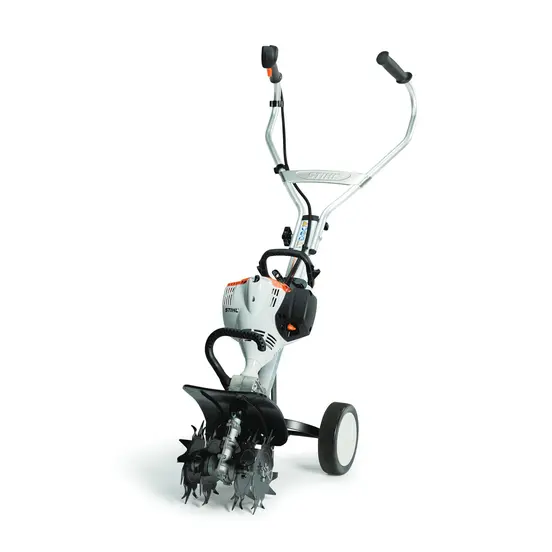 Rotoculteur portatif STIHL blanc, argent et noir, moteur deux-temps