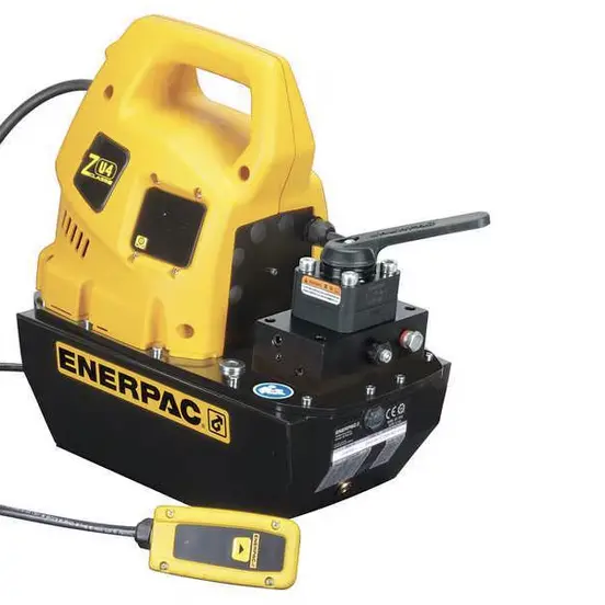 Pompe hydraulique ENERPAC jaune et noire, 7,6 à 18,9 litres, électrique