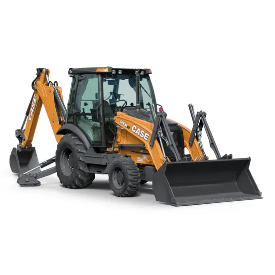 Orange and gray CASE 60-90 HP Backhoe Loader, 14 ft. profondeur de creusement, Extendahoe