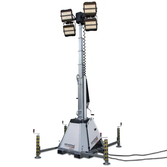 White, silver and black GENERAC LIGHT TOWER SKID MOUNTED