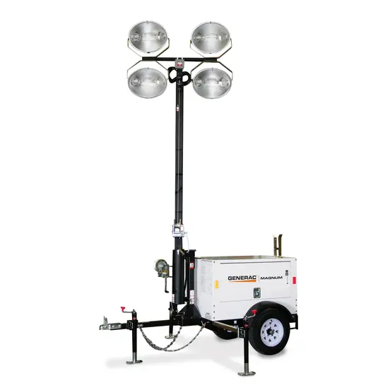 White and black GENERAC Towable Light Tower with 6kW Generator, 4,200W, 30 ft. Mât vertical, diesel