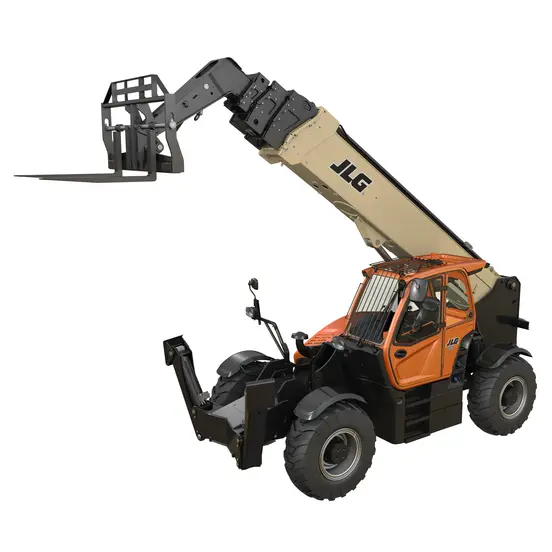 Orange and beige JLG variable reach forklift
