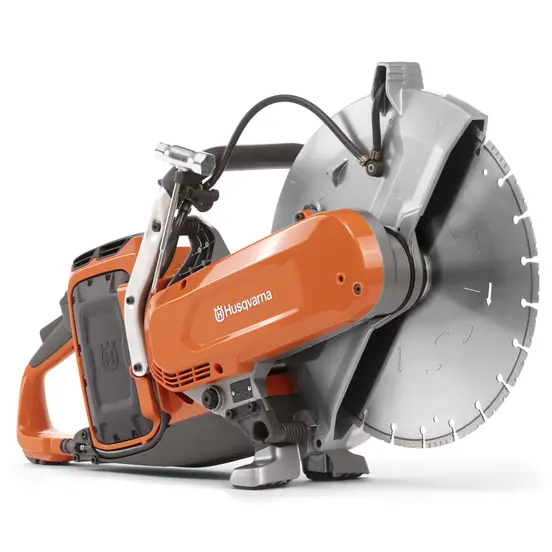 Orange and silver Husqvarna electric cut-off saw